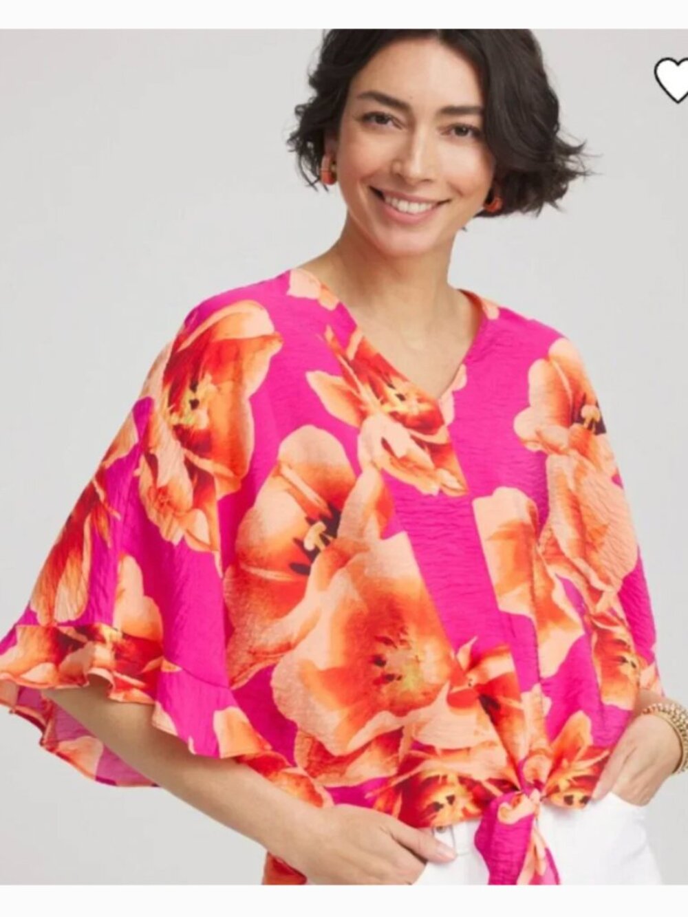 Chico's Ecovero Tie Front Frill Sleeve Blouse in Crushed Berries Size 00/xs NWT!